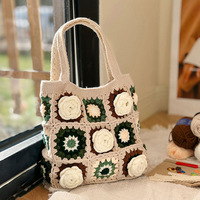 Tas Tote Rajut Tangan Desainer Unik Motif Bunga Benang Crochet Tas Selempang untuk Wanita