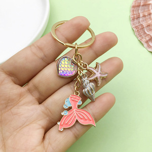 Mermaid Starfish <b>Keychain</b> Zinc Alloy Heart Shape Fashion Jewelry Accessory For Creative DIY Gifts - Product Image 2