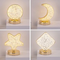 Lampe de chevet moderne à LED en cristal, forme de lune et d'étoile, avec commande tactile, rechargeable par USB, pour chambre à coucher