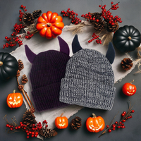 Bonnet en tricot chaud et élastique avec motif de dessin animé de diable amusant, broderie 3D, cornes, couleur unie, pour enfants, unisexe