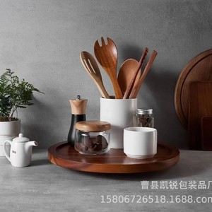 Wooden Rotating Condiment <b>Storage</b> <b>Tray</b> With Non Slip Base For Kitchen Use - Product Image 3