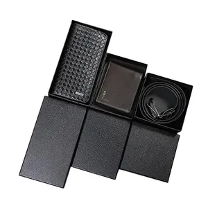 Negro caja de regalo de textura de papel de arte cartera cinturón de embalaje caja de regalo en venta con stock