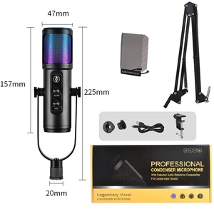 Kit de micrófono de condensador para estudio de grabación, equipo completo de grabación de Podcast para ordenador de escritorio, con cable RGB de USB-C - Product Image 3