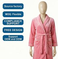 Peignoir en polaire corail épais pour femme, en flanelle, à manches longues, vêtement de nuit chaud et doux, robe de chambre pour la maison, ensemble de pyjama d'hiver