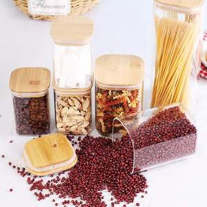 Clear Glass Airtight Food <b>Storage</b> <b>Container</b> Bamboo Lids Canister Set Pasta Flour Cereal Rice Sugar Coffee Beans Spice <b>Storage</b> - Product Image 6