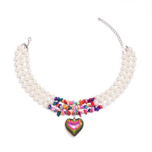 Collar de Perlas Multicapa con Colgante de Corazón, Estilo Europeo Americano, para Mujer, Color Rojo, para Fiestas - Product Image 5