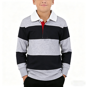 Vintage Preppy Stijl Garengeverfde Gestreepte Katoenen Rugby Top Oversized Zwaargewicht Gebreide School Leaver Casual Kinder Rugby Trui - Product Image 1