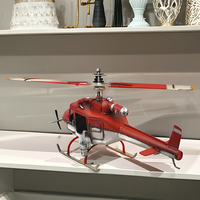 Modèle d'hélicoptère rétro rouge 35 cm, figurine d'avion en métal, artisanat en fer, fait main, imprimé vintage, décoration d'intérieur, objet de collection