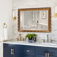 Miroir de salle de bain mural de style Art Déco européen, grand miroir avec cadre en bois, miroir décoratif pour salle de bain