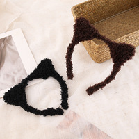 Serre-tête coréen en peluche fait main avec oreilles de chat, pour femme, automne-hiver, pour le lavage du visage et le maquillage, motif chaton mignon