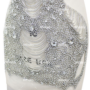 High End Silver kaca besar batu berkilau kustom berlian imitasi Bodice kristal Applique Patch untuk gaun Prom - Product Image 5