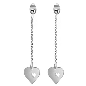 Heart-Shaped Hollow <b>Stud</b> Earrings 5Cm Long Stainless Steel Gold <b>Silver</b> Unisex Everyday Wear - Product Image 5
