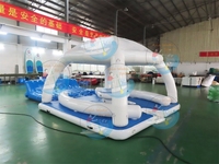 Plateforme d'île flottante gonflable, bar, dock flottant gonflable, pour jeux d'eau, pub flottant avec tente pour adultes