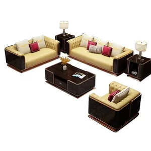 意大利卡萨设计四座金色黑色真皮客厅沙发