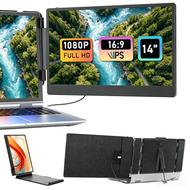 14 Inch IPS Laptop Screen Extender for 13.3''-17.3'' Laptops Plug & Play Business Gaming USB Type C 1080P FHD