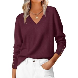 Pull en maille à col en V pour femme FOXA, manches longues, décontracté, anti-boulochage, léger, idéal pour le travail et les occasions professionnelles - Product Image 1