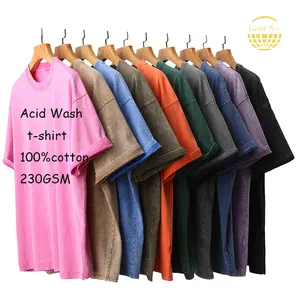 Groothandel Acid Wash All Over Print 230gsm Katoen Mode Oversize Ronde Hals T-Shirt Voor Mannen