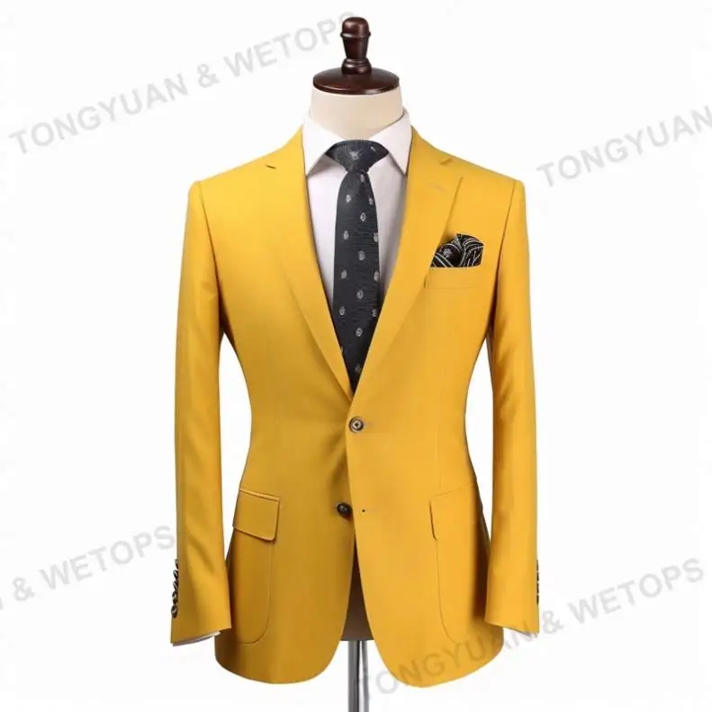 Aangepaste Plus Size Hoge Kwaliteit Gele Blazers Voor Mannen Casual Slim Fit Business Jurk Pak Jas