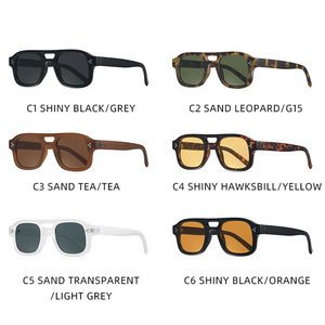 Custom Logo 2026 Vintage Double Bridges Square Sunglasses UV400 Full Rim <b>Shades</b> Rivets <b>Sun</b> Glasses for Men Women - Product Image 5
