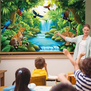 2026 Regenwald-Wasserfall-Hintergrund Urlaub Schule Christliches Hängendes <span class=keywords><strong>Banner</strong></span> Dschungel Wald Safari Religiöser Bibelvers Hintergrund - Product Image 3