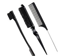 Lot de 3 brosses et peignes double face pour le contrôle des bords, brosse à queue de rat pour filles et femmes