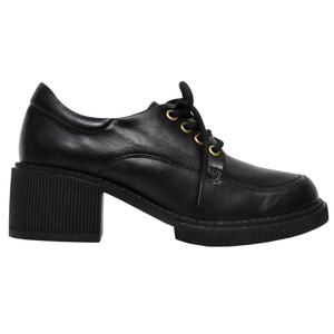 Ann'S 5Cm Black Leather Oxford Lace-Up Platform Chunky Heels Loafer Shoes For Woman - Product Image 2