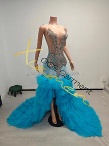 Abito da sposa elegante con strass di tendenza in argento con strass a strati di <span class=keywords><strong>Tulle</strong></span> orlo blu chiaro abiti lunghi da sposa - Product Image 5