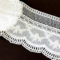 Dentelle ajourée en coton brodée à motif floral, motif grandes vagues, 17 cm, pour ourlet de nappe, de rideau et vêtements pour femmes