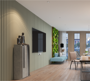 Panneau mural d'intérieur moderne avec <span class=keywords><strong>fibre</strong></span> <span class=keywords><strong>de</strong></span> bambou et revêtement PVC Revêtement mural cannelé étanche en WPC pour le salon - Product Image 1