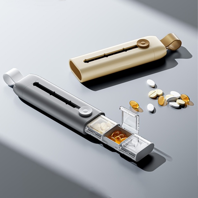 Push-Pull Portable Three-Compartment Lid Mini Small Pill Box Pull-Out Medicine Dispenser Sealed Packaging Plastic Box