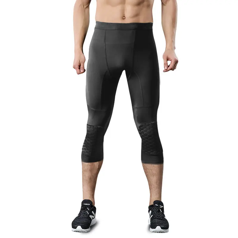 hot sale gym sports knee padded men's leggings basketball football soccer capri men 3/4 compression pants