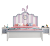Coolsa — lit en bois massif pour enfants filles, filet de princesse rose, lapin rouge, simple, pour adolescentes, stocks en gros