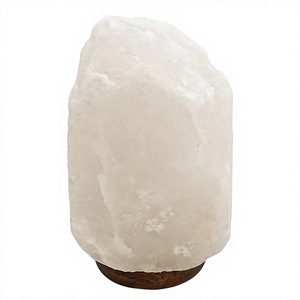Lámpara de Sal del Himalaya Blanca con Base de Madera, Cristal Natural, Luz Nocturna Decorativa - Product Image 1