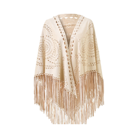 Nouveau en 2024 couleur unie évider Floral daim gland Triangle châle femmes Vintage bohème plage Cardigan Boho frange Ponchos