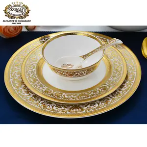 4pcs karosa royal Embossed Ceramic Dinner Plates Dinnerware Set Dishes Luxury Green Food Salad Soup Bowl Plate and Bowls Set