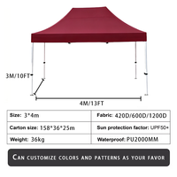 Tente de réception pliante d'extérieur 3x4m en tissu Oxford, auvent pop-up simple, promotionnel et personnalisable