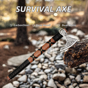 Thewizcrafts Hache Viking Ragner, Hachette Tactique de Survie pour l'Extérieur, Manche en Bois de Rose, Double Lame, Tête en Acier, Outil Multifonction DIY - Product Image 2
