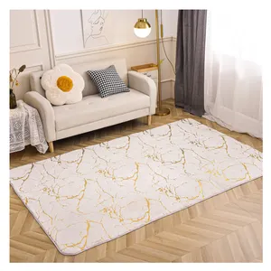 Golden Stamping Print Marble Pattern White and Gold Rugs Marble Rabbit Fur Carpet for Living Room