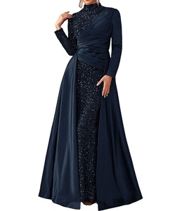 Gaun panjang pesta desain berlipat gaun warna kontras pita payet harga pabrik gaun sederhana wanita muslim abaya arab - Product Image 1