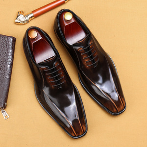 Leather Oxford <b>shoes</b> with shiny finish - Business formal men's British style versatile colored wedding <b>shoes</b> - Product Image 3