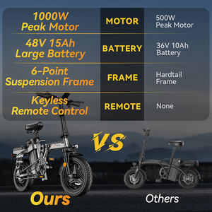 Fabricant de vélos électriques ODM OEM, vélo électrique pliable de montagne, vélo électrique 48V 1000W Peak 15AH, vélo électrique à pneus larges - Product Image 6