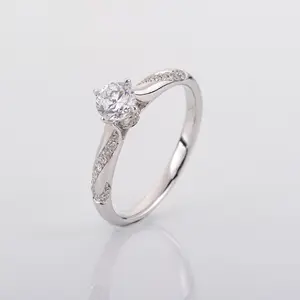 Perhiasan wanita kustom grosir 1ct berlian tumbuh Lab potongan bulat perhiasan pernikahan pertunangan emas putih 18k