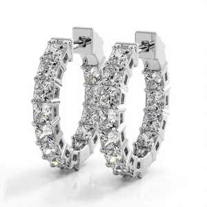 Boucles d'oreilles créoles de luxe plaquées or 18K 14K avec diamants taille princesse, style minimaliste, bijoux de mariage, cadeau de mariée pour femme - Product Image 2