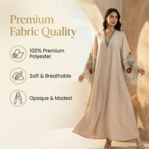 Abaya Crème à Broderie Florale avec Manches à Pompons pour Occasions Spéciales Commande en Gros - Product Image 5