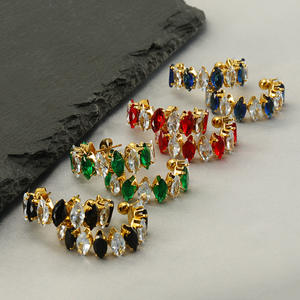 महिलाओं के फैशन के लिए स्टेनलेस स्टील हीरा जड़ित कंगन 18K समायोज्य उद्घाटन ज्यामितीय कंगन और बाली अंगूठी - Product Image 3