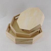 Plateaux en bois octogonaux emboîtables, plateau de service en bois brut non fini avec poignées découpées pour la décoration de table