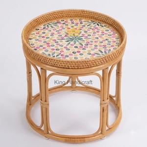 OEM ODM Wholesale Natural Wicker Rattan Side <b>Table</b> Shell Inlay Pattern <b>Round</b> <b>Bedside</b> Coffee <b>Table</b> for Resort - Product Image 4