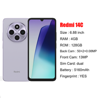 Vente en gros de smartphones Android Xiaomi Redmi 14C 4+128 Go d'origine, pas chers, 4G, téléphones mobiles d'occasion à vendre