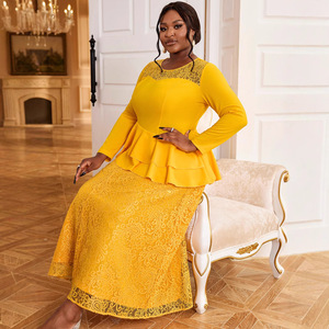 Low Price Yellow Lace Long Sleeve Dress Available In Plus Sizes |  Alibaba.com