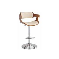 Tabouret de bar réglable en noyer de style Mid-Century avec coussin crème, base chromée et vérin à gaz pour îlot de cuisine